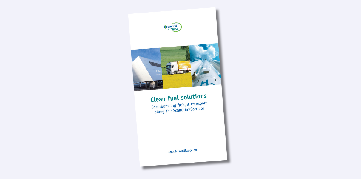 Cover of the brochure "Clean fuel solutions. Decarbonising freight transport along the Scandria®Corridor"